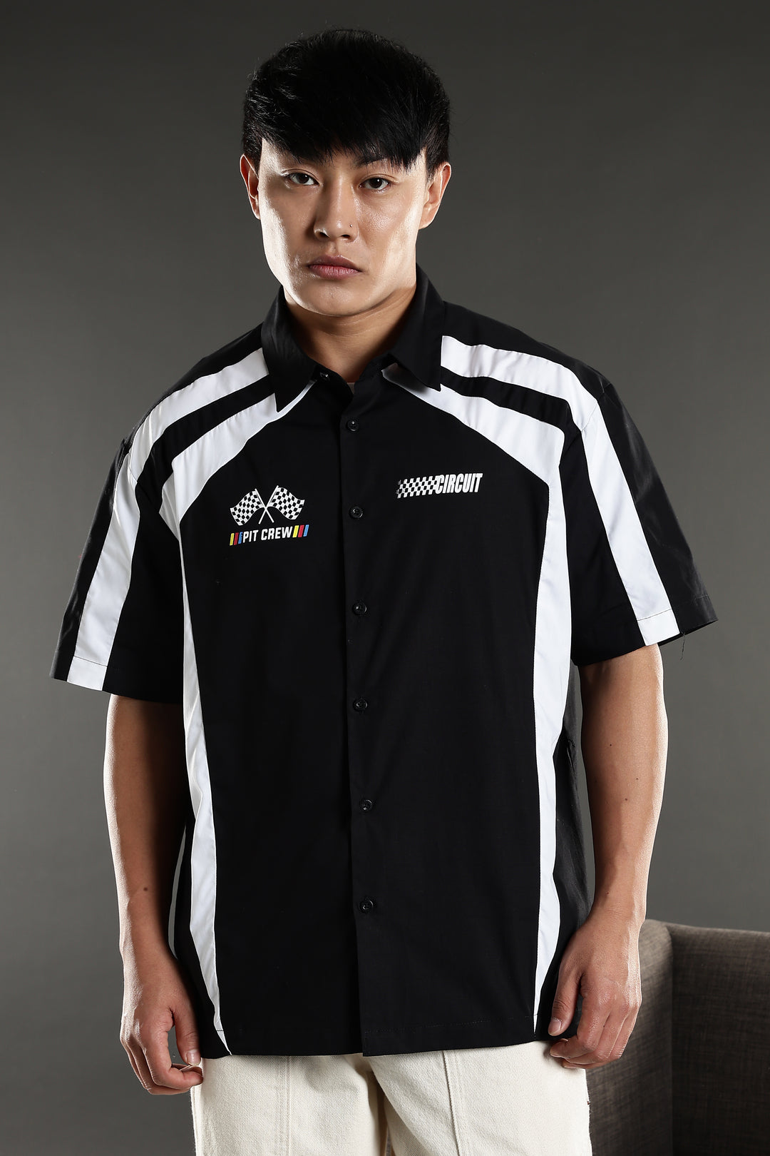Black & White Racing Cut & Sew Oversized Shirt