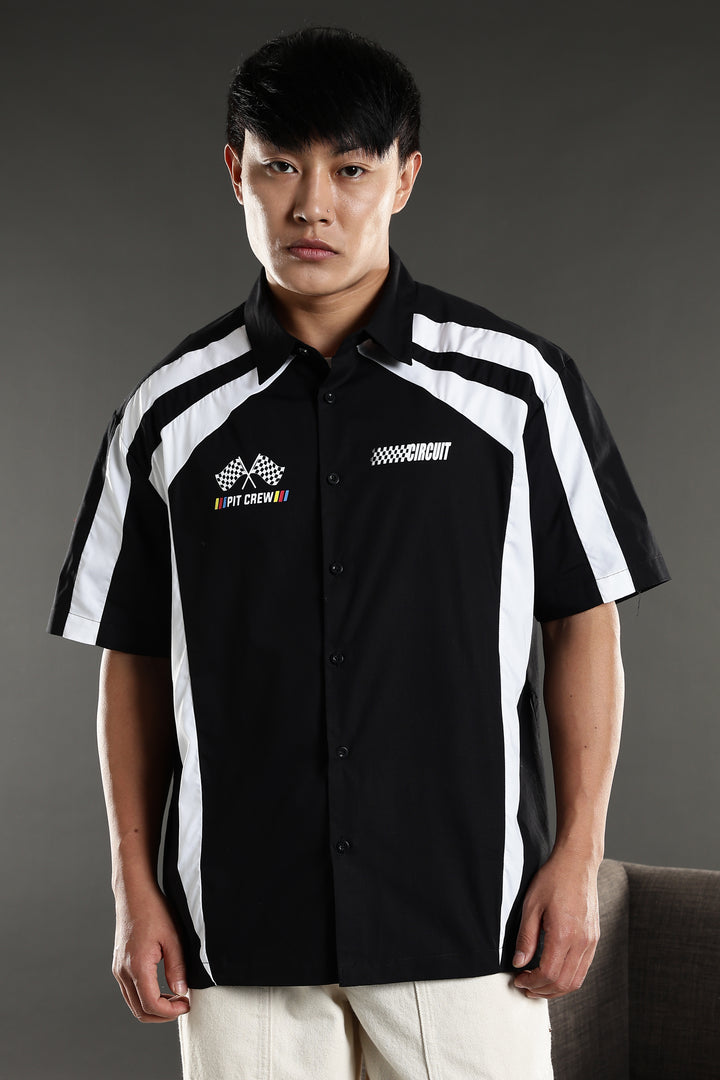 Black & White Racing Cut & Sew Oversized Shirt