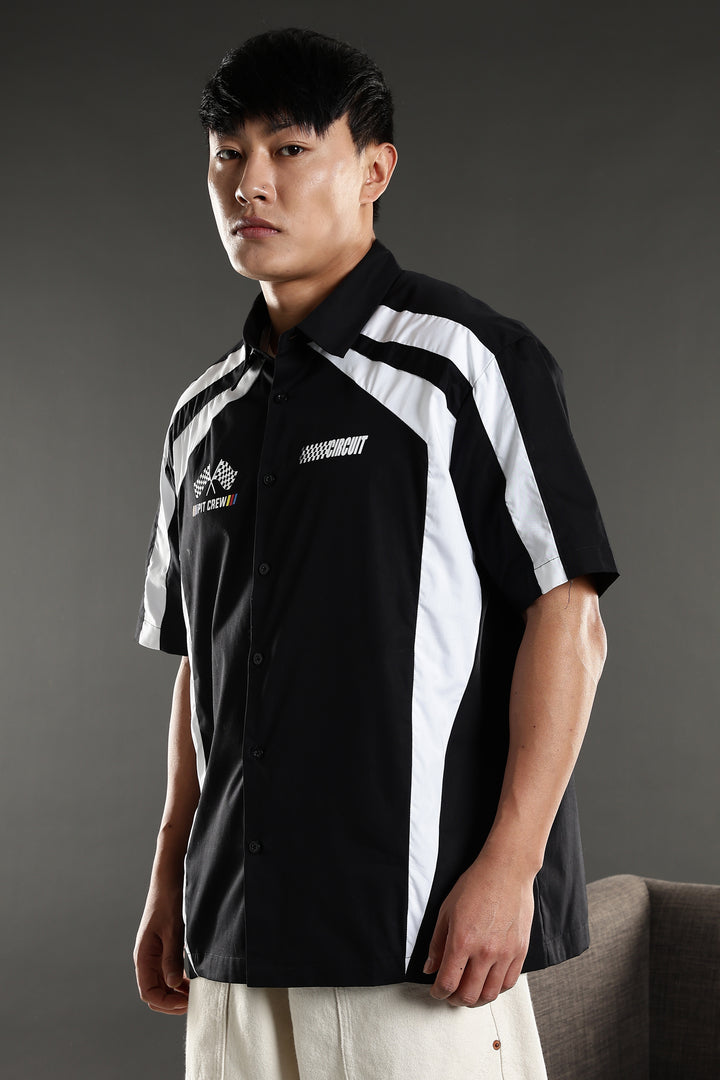 Black & White Racing Cut & Sew Oversized Shirt