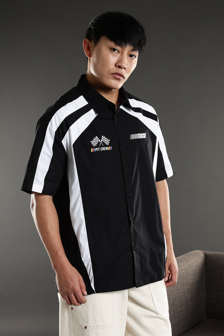 Black & White Racing Cut & Sew Oversized Shirt