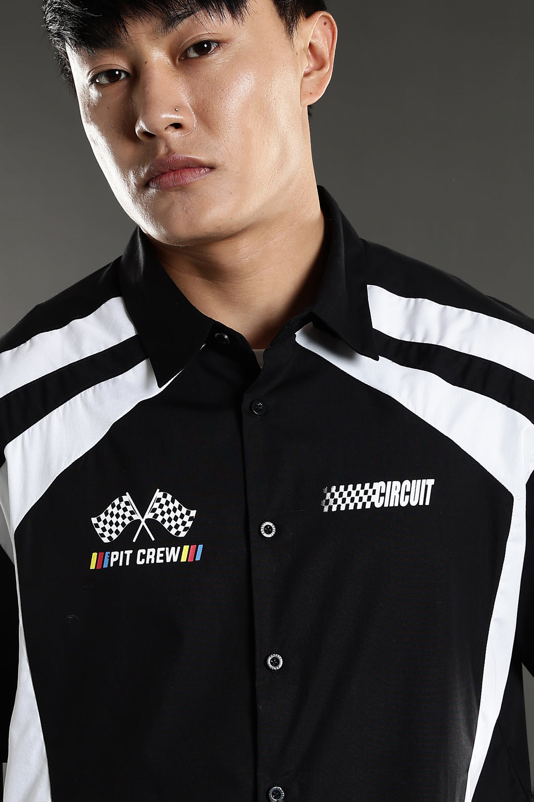 Black & White Racing Cut & Sew Oversized Shirt