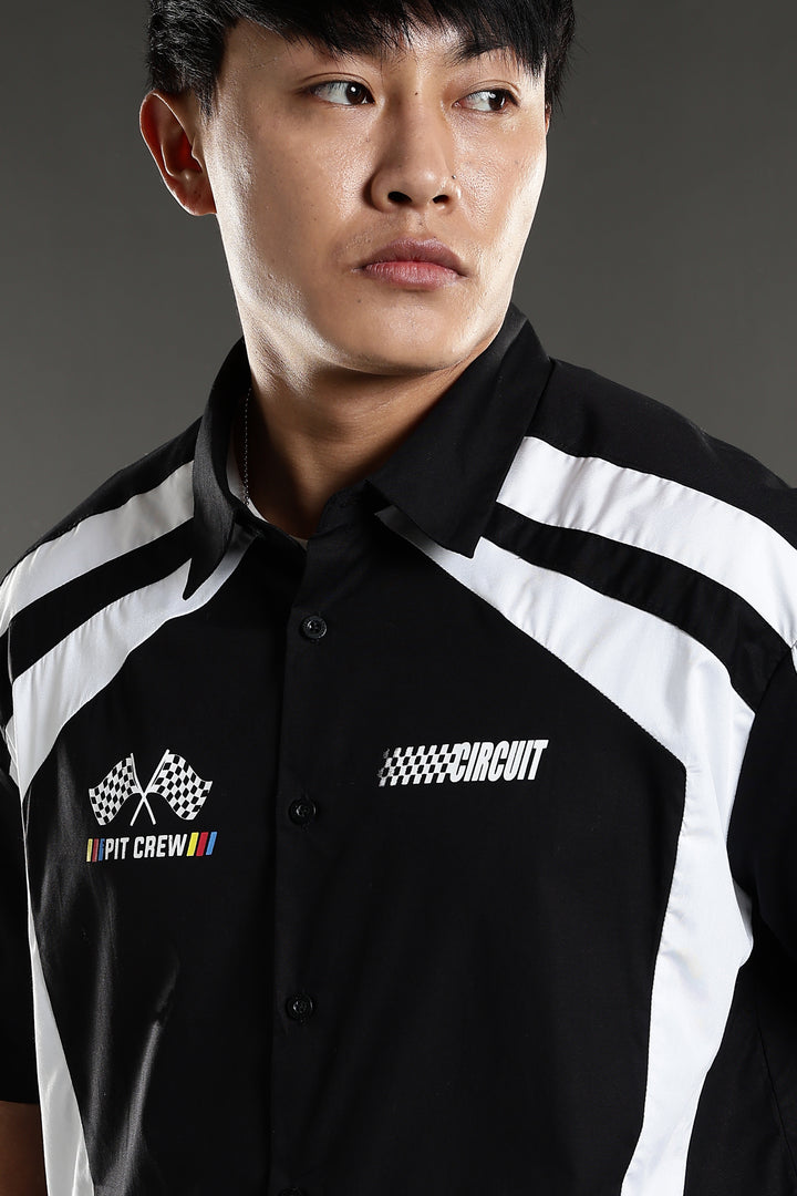 Black & White Racing Cut & Sew Oversized Shirt