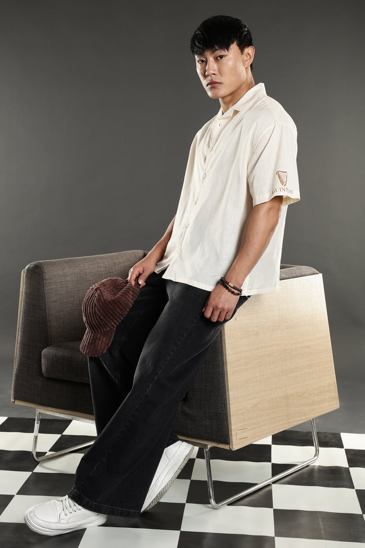 Boxy Fit: Guinness Linen Cream Cuban Shirt