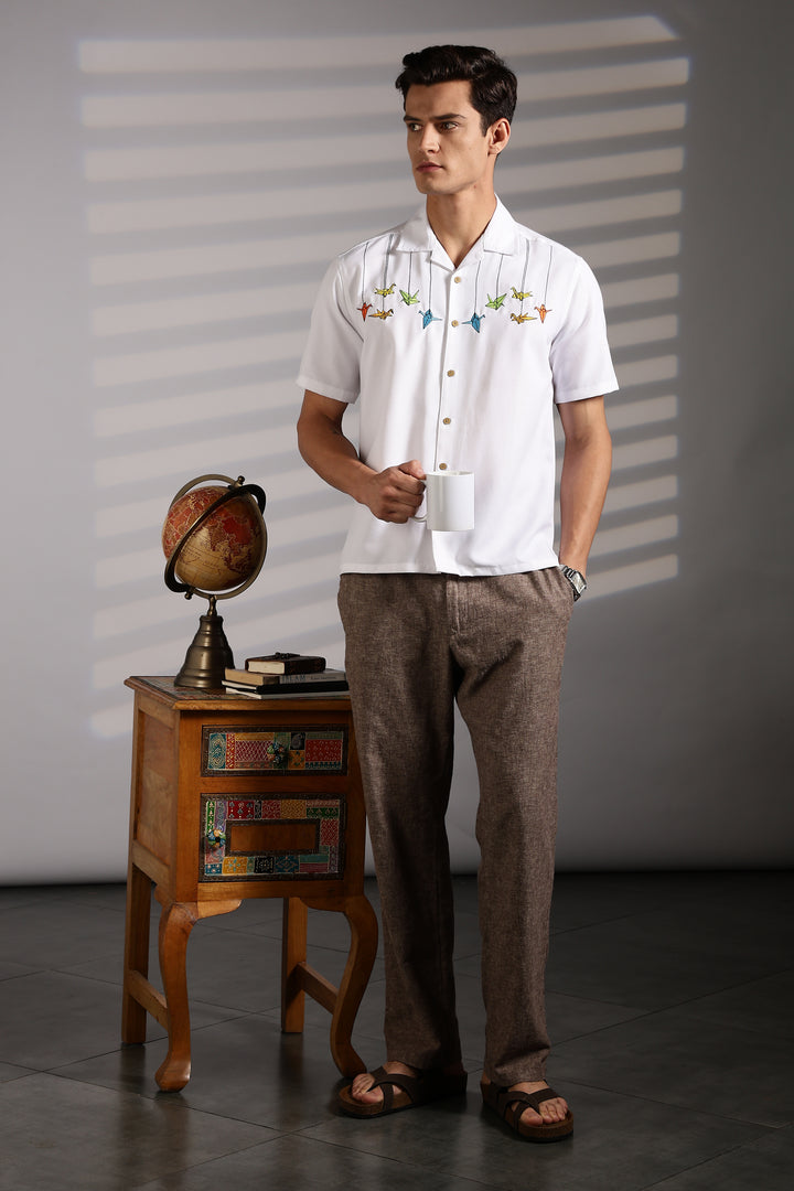 Origami: White Embroidered Shirt