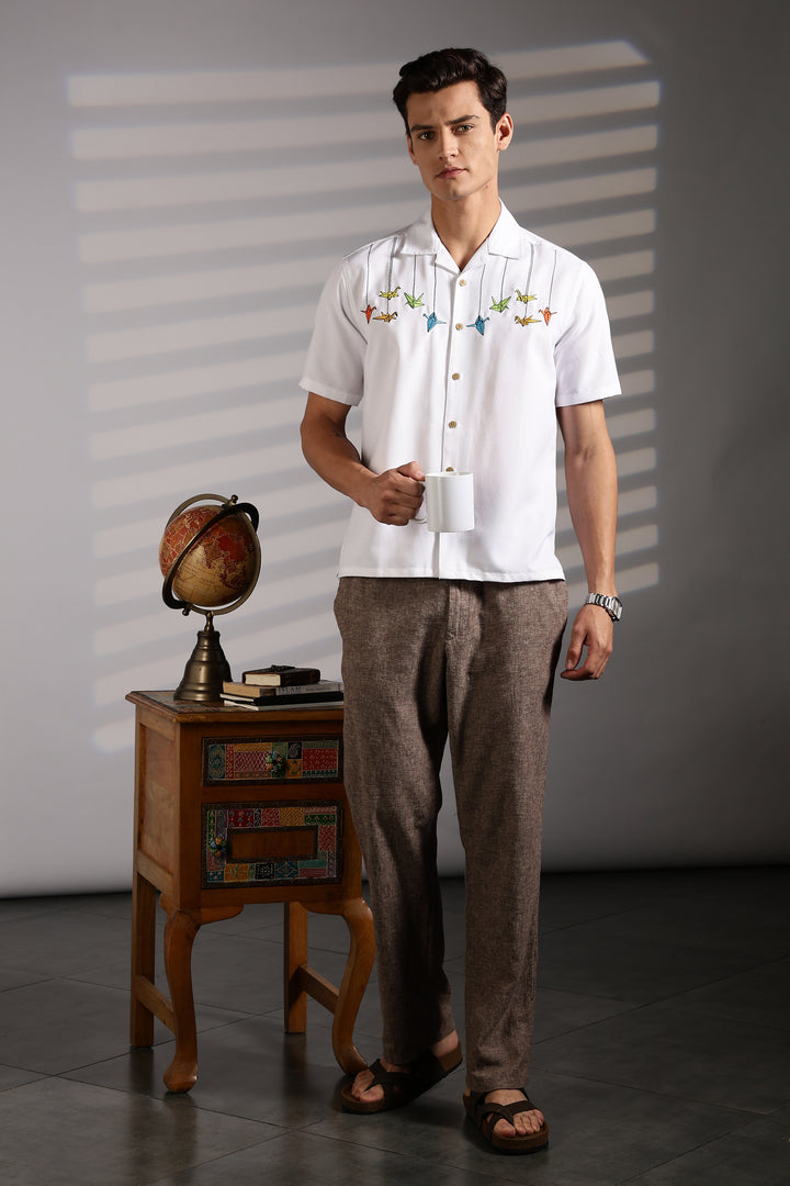 Origami: White Embroidered Shirt