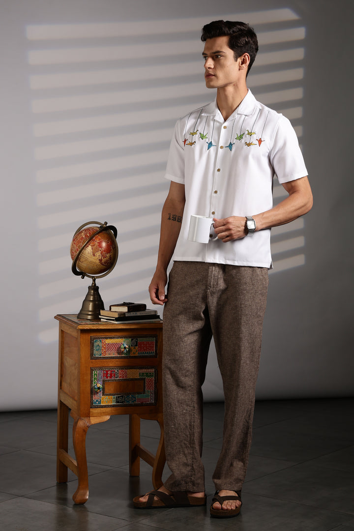 Origami: White Embroidered Shirt