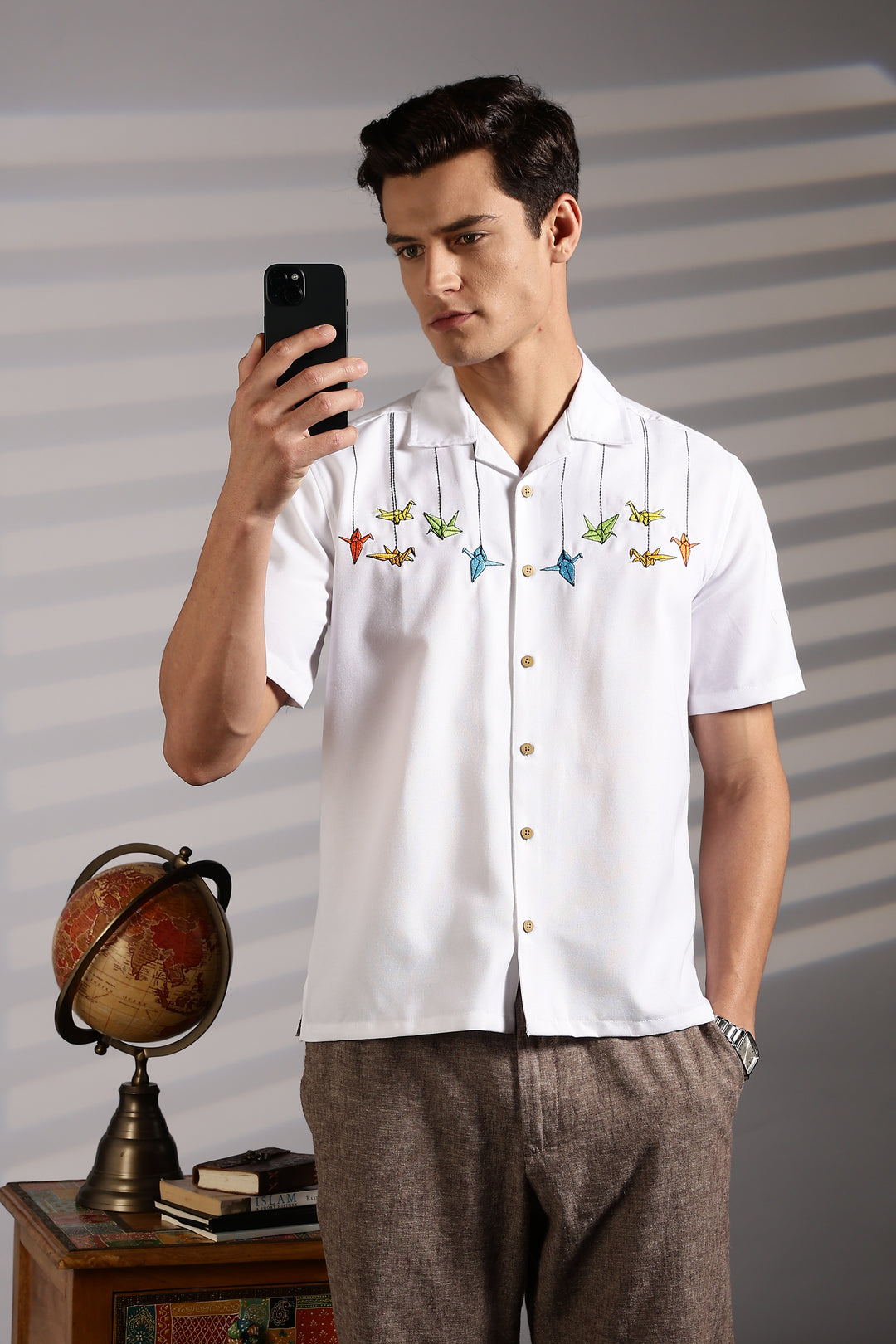 Origami: White Embroidered Shirt