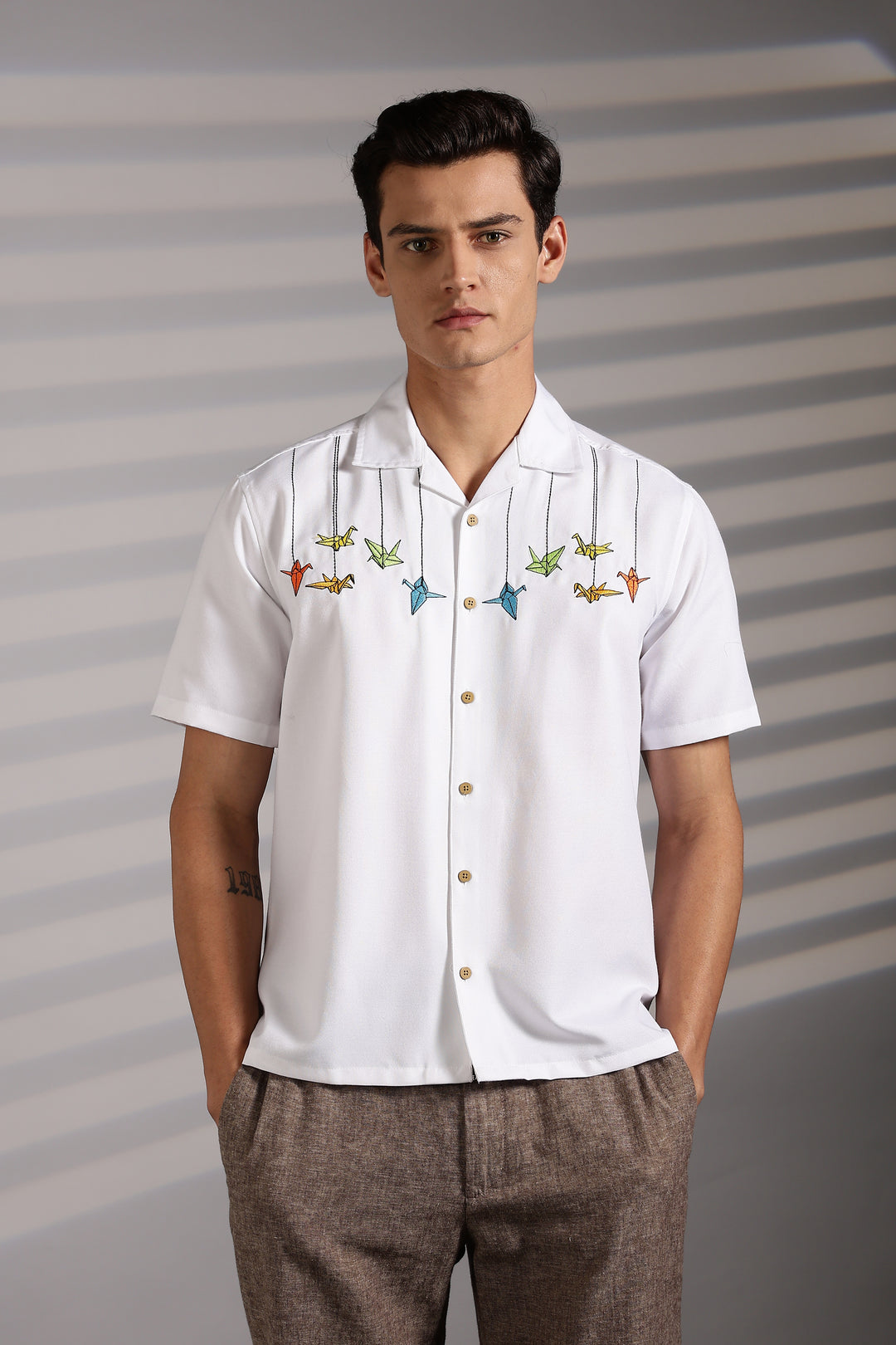 Origami: White Embroidered Shirt