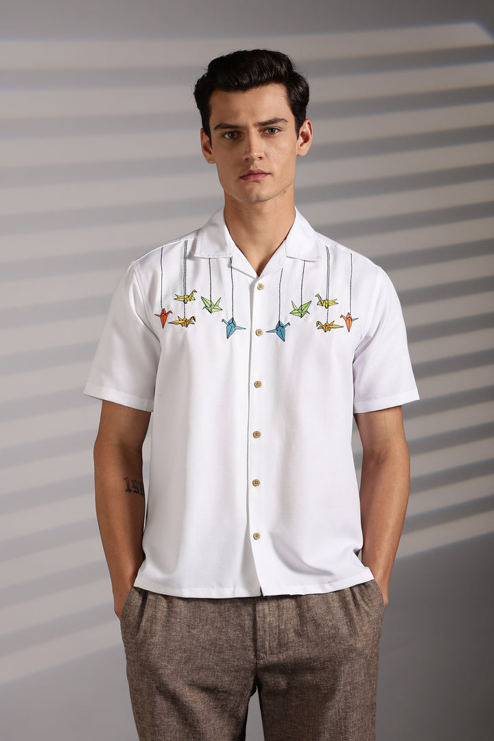 Origami: White Embroidered Shirt