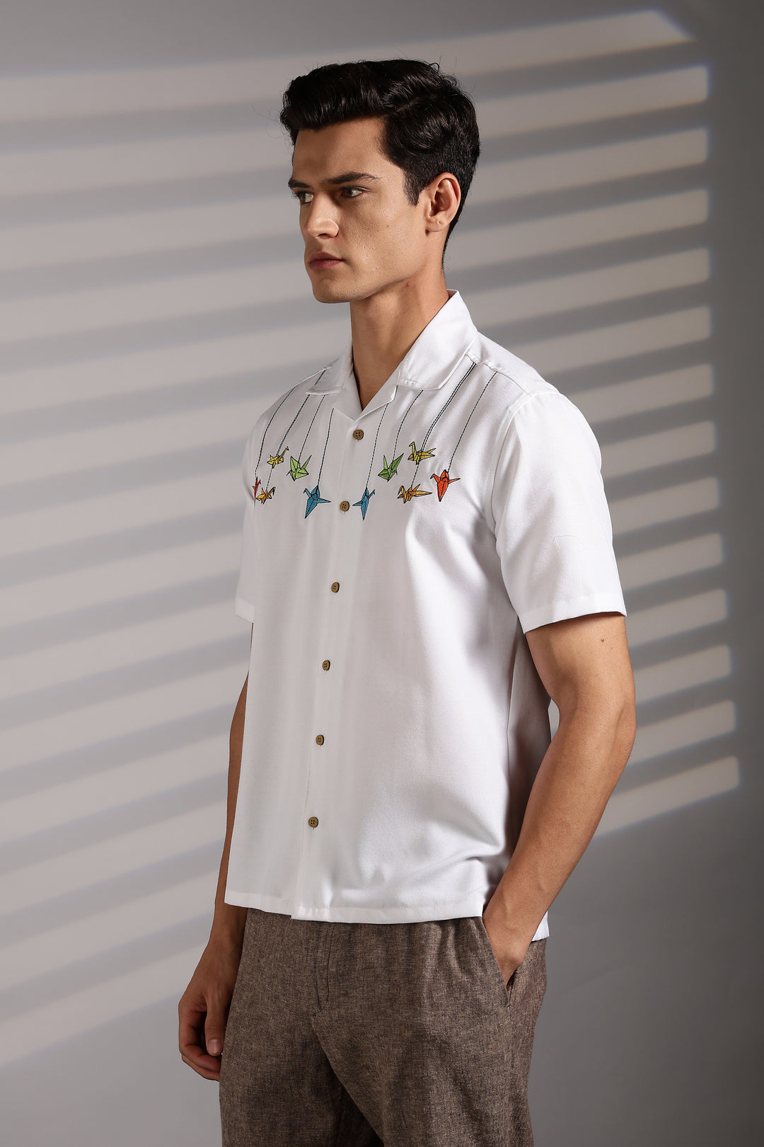 Origami: White Embroidered Shirt