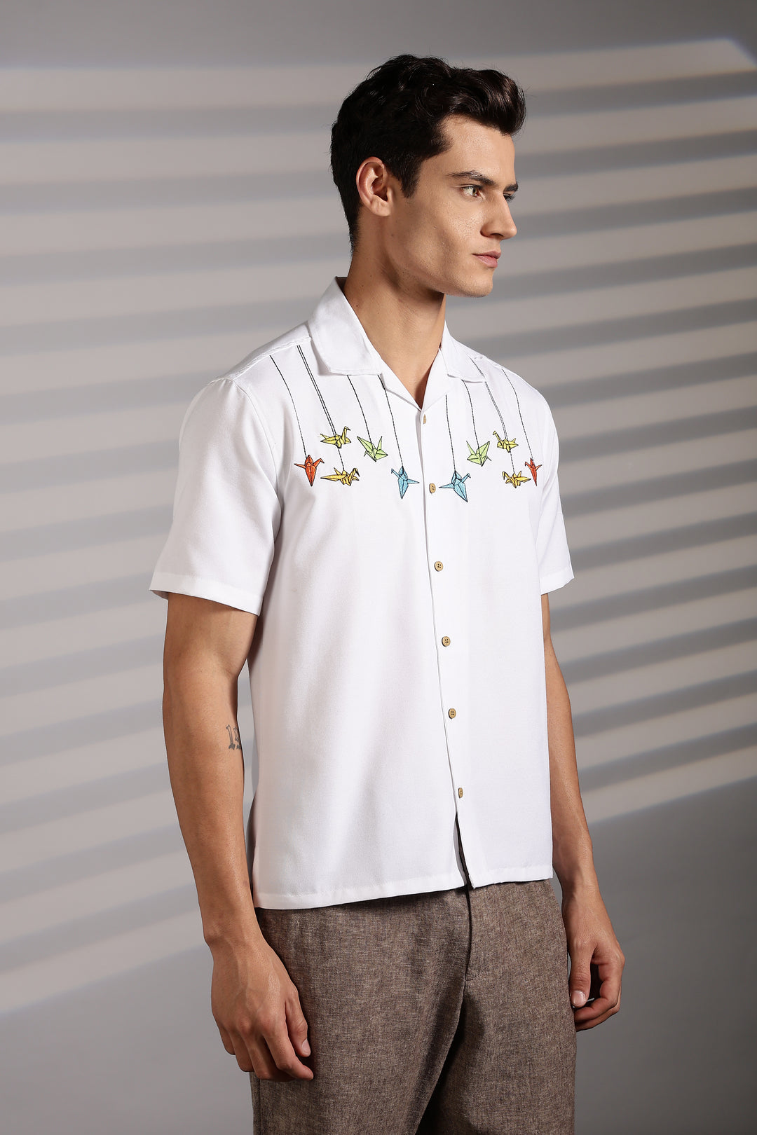 Origami: White Embroidered Shirt