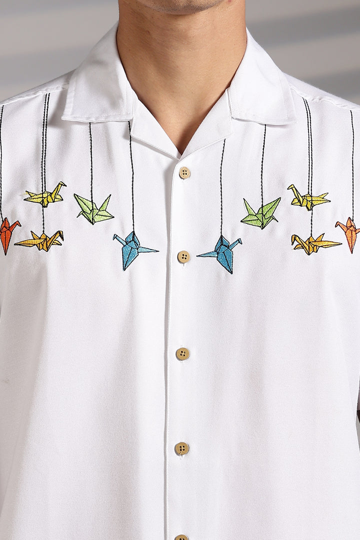 Origami: White Embroidered Shirt