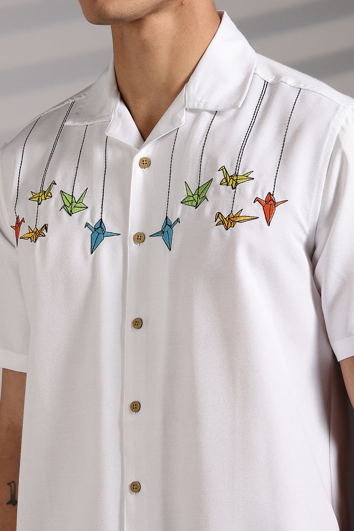 Origami: White Embroidered Shirt