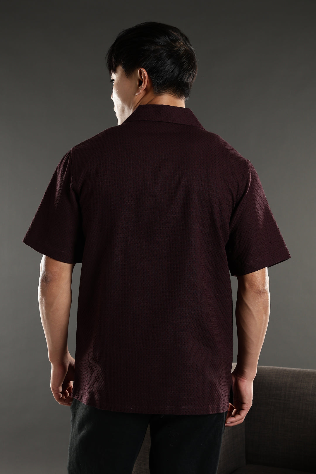 Classic: Textured Fabric Maroon Cotton Cuban Shirt