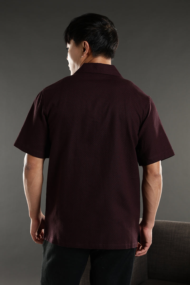 Classic: Textured Fabric Maroon Cotton Cuban Shirt