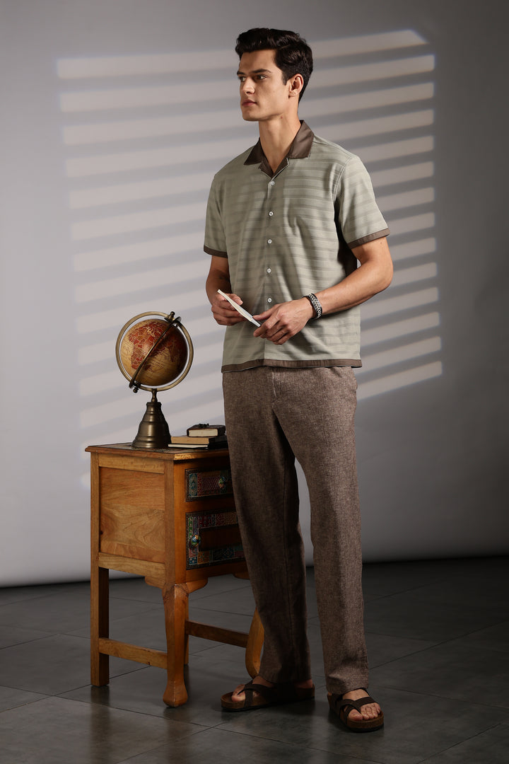 Textured Fabric: Sage Green Stripes Cuban Shirt