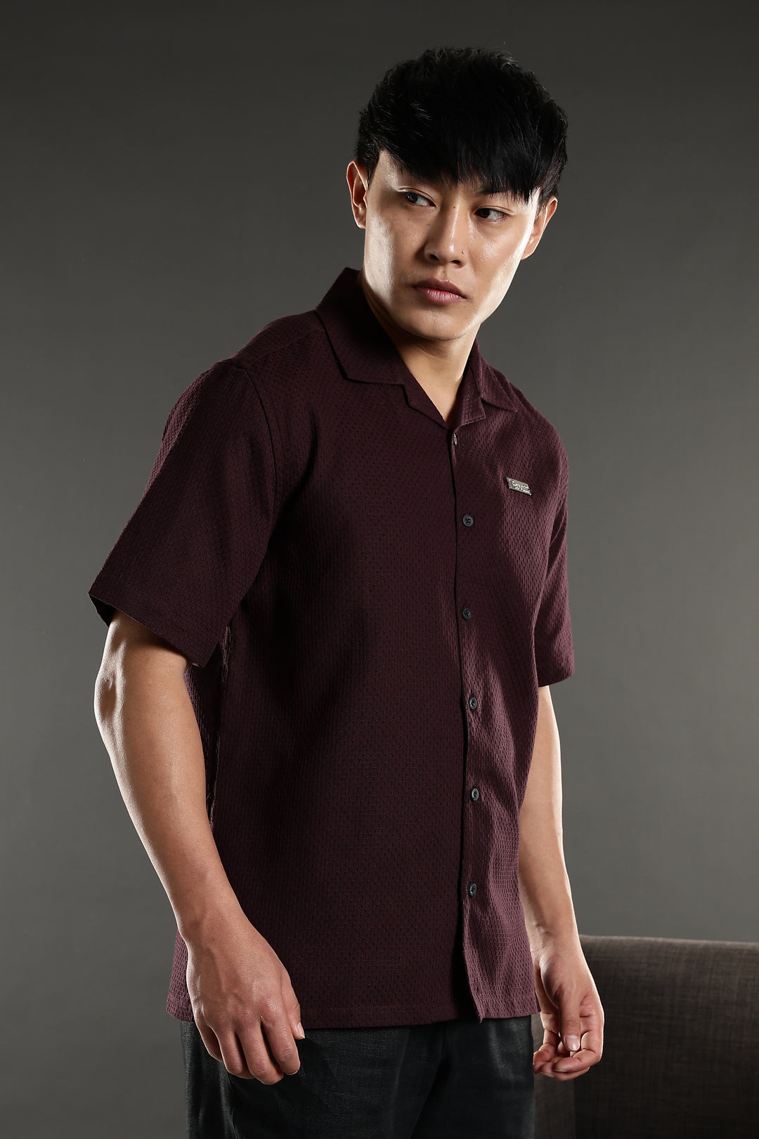Classic: Textured Fabric Maroon Cotton Cuban Shirt