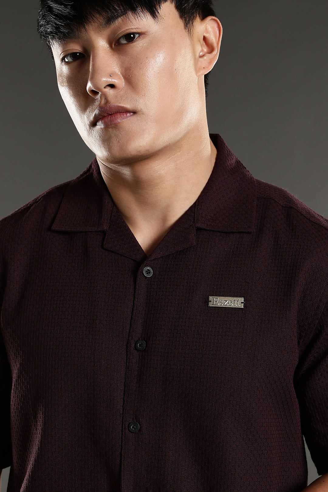 Classic: Textured Fabric Maroon Cotton Cuban Shirt