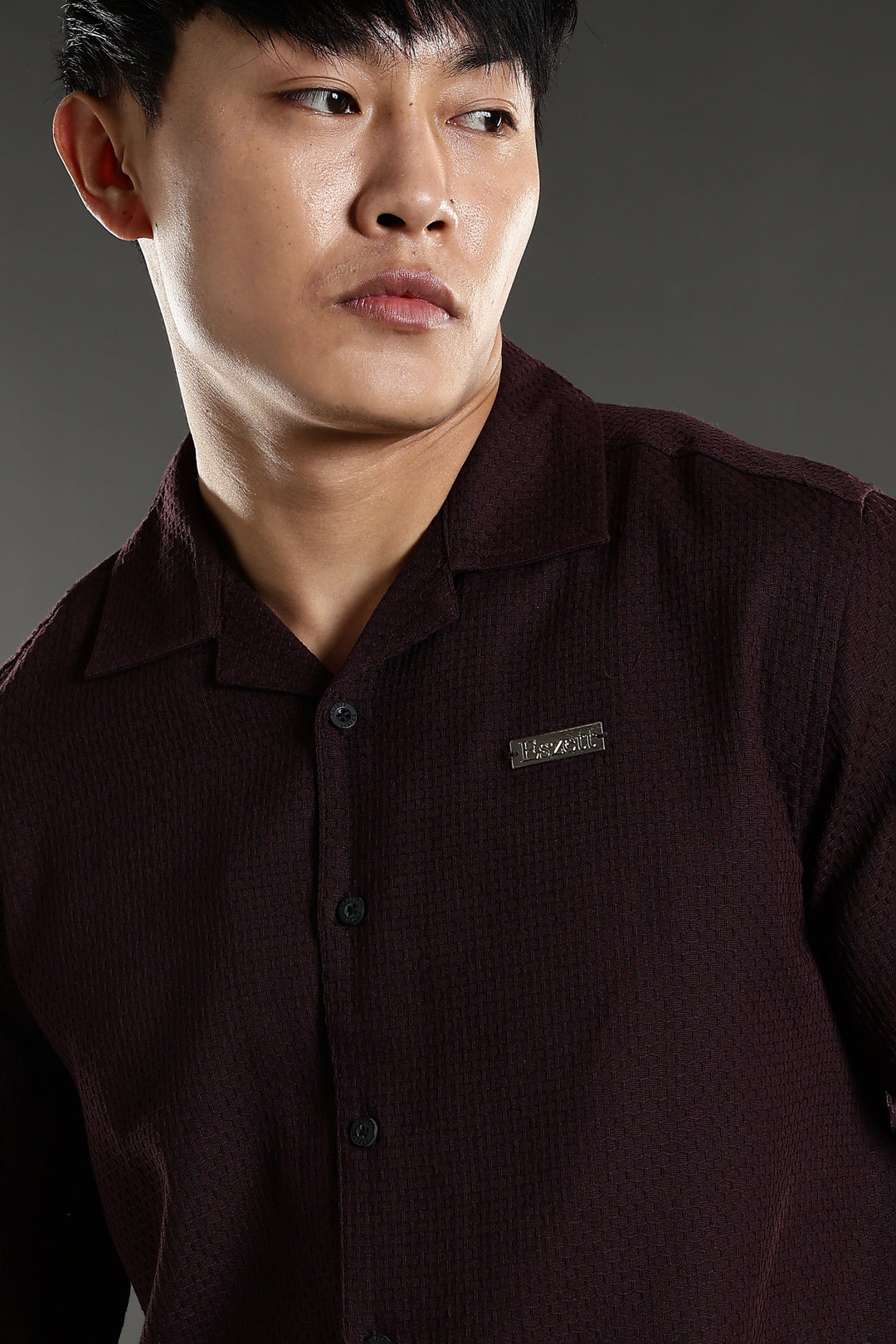 Classic: Textured Fabric Maroon Cotton Cuban Shirt
