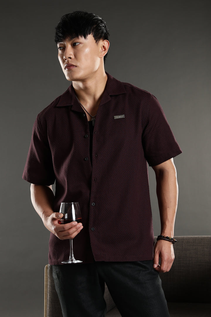 Classic: Textured Fabric Maroon Cotton Cuban Shirt