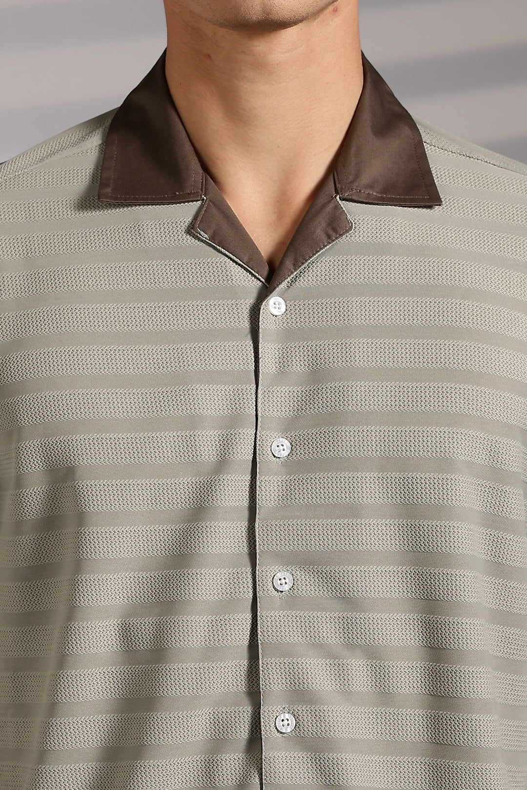 Textured Fabric: Sage Green Stripes Cuban Shirt