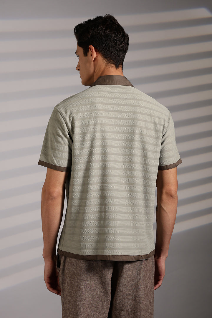 Textured Fabric: Sage Green Stripes Cuban Shirt