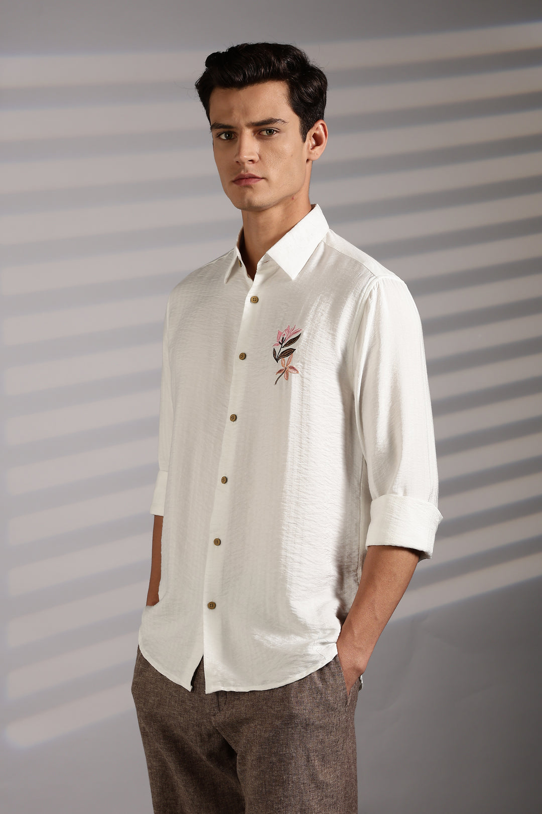 Pink Floral Embroidery Shirt