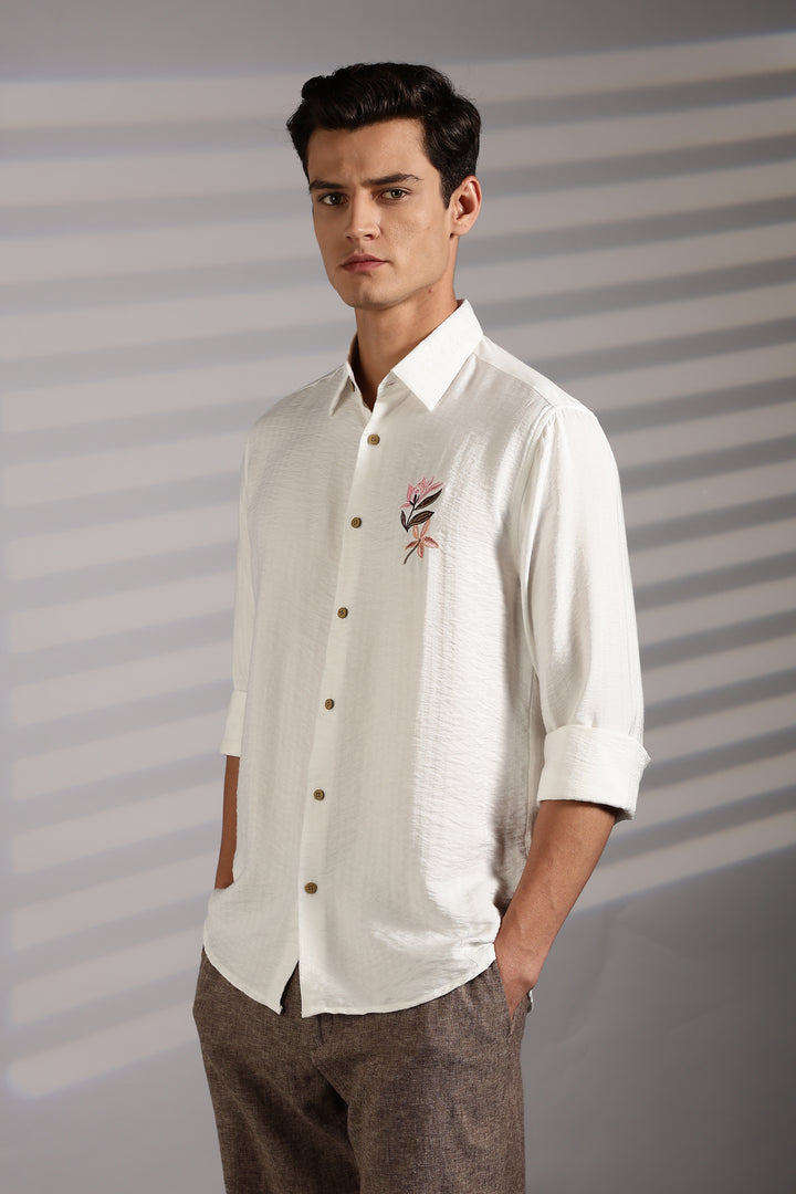 Pink Floral Embroidery Shirt