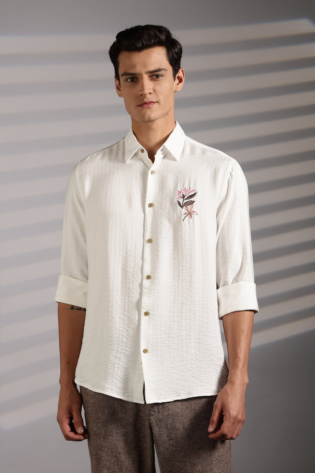 Pink Floral Embroidery Shirt