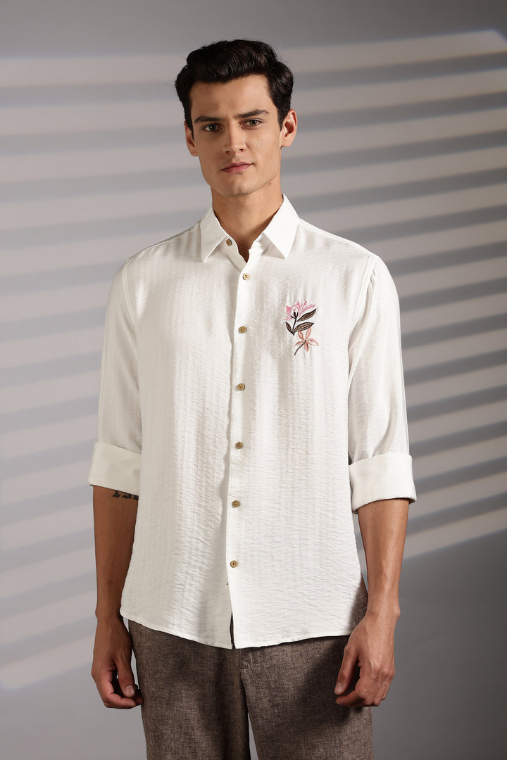 Pink Floral Embroidery Shirt