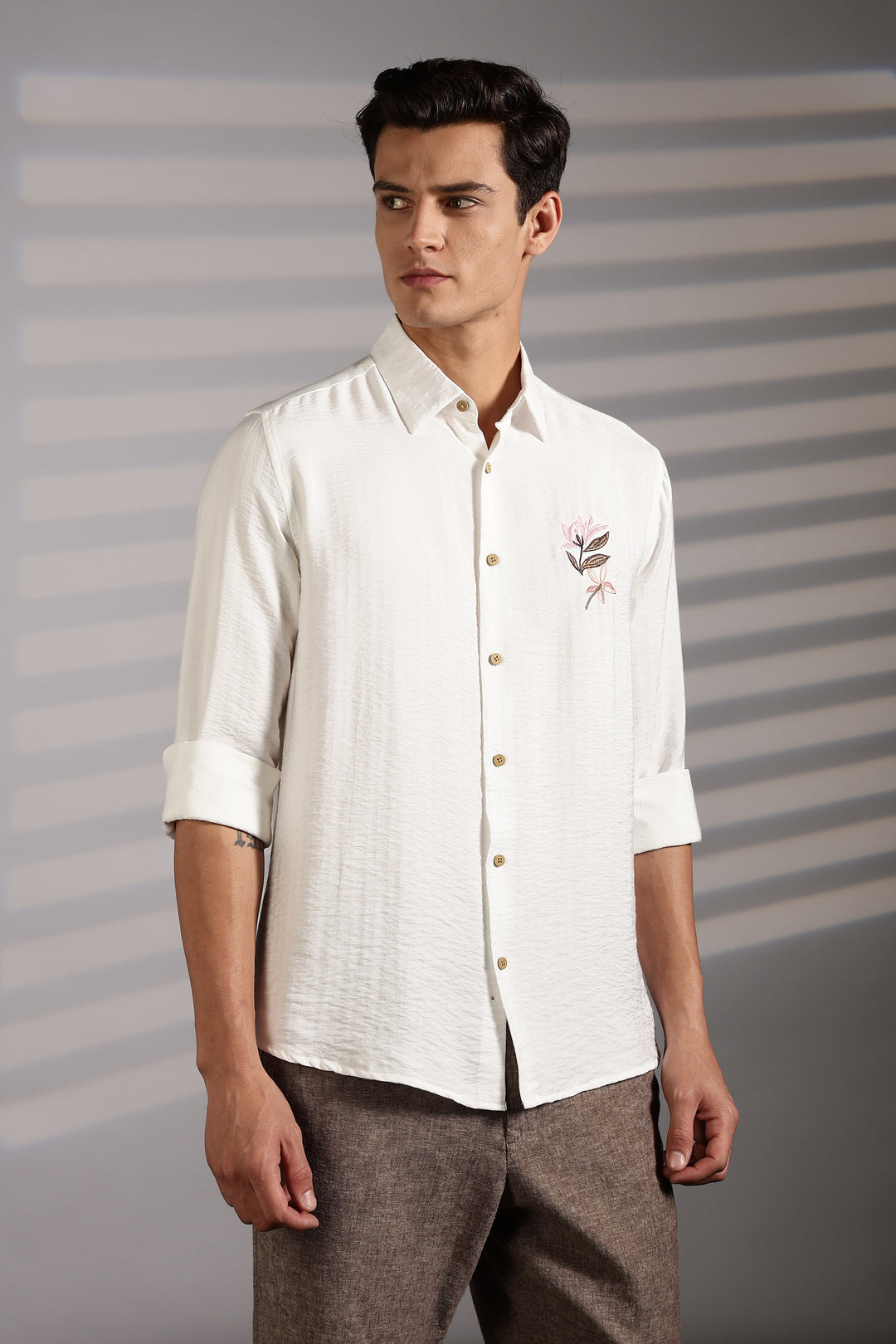 Pink Floral Embroidery Shirt