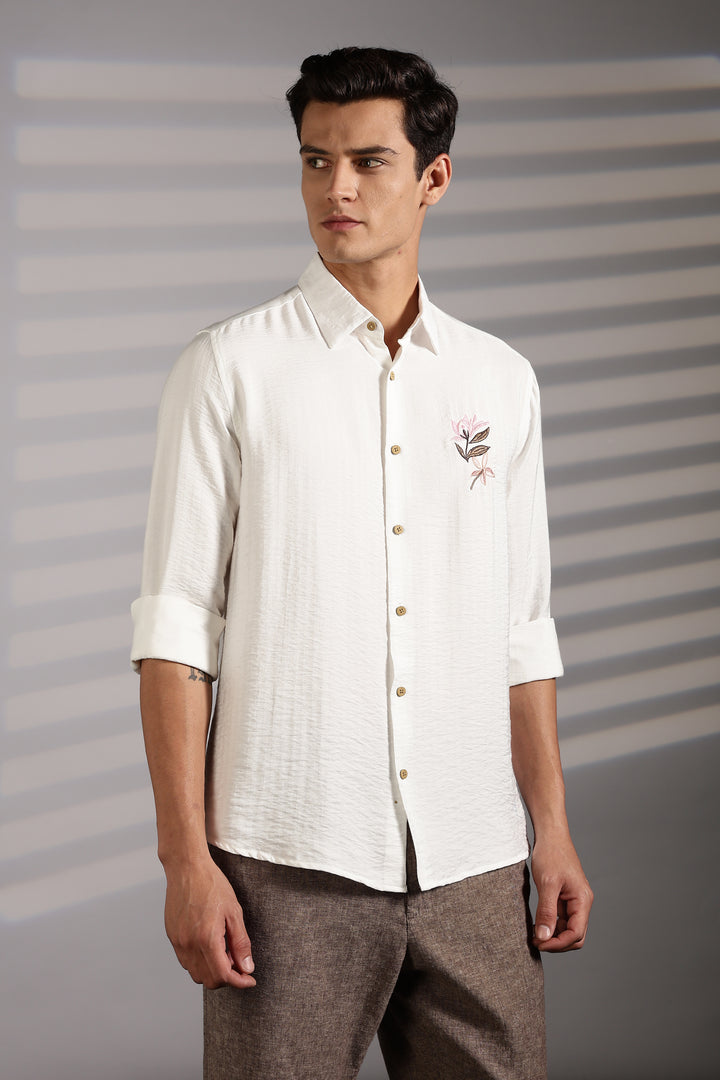 Pink Floral Embroidery Shirt