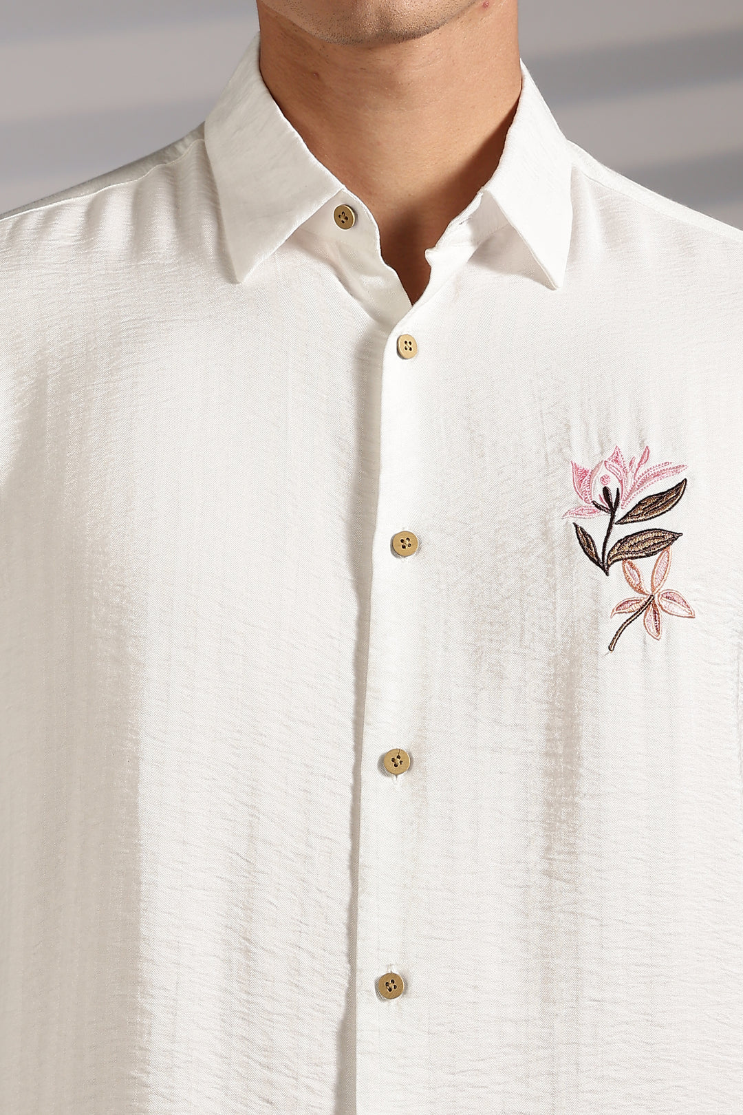 Pink Floral Embroidery Shirt
