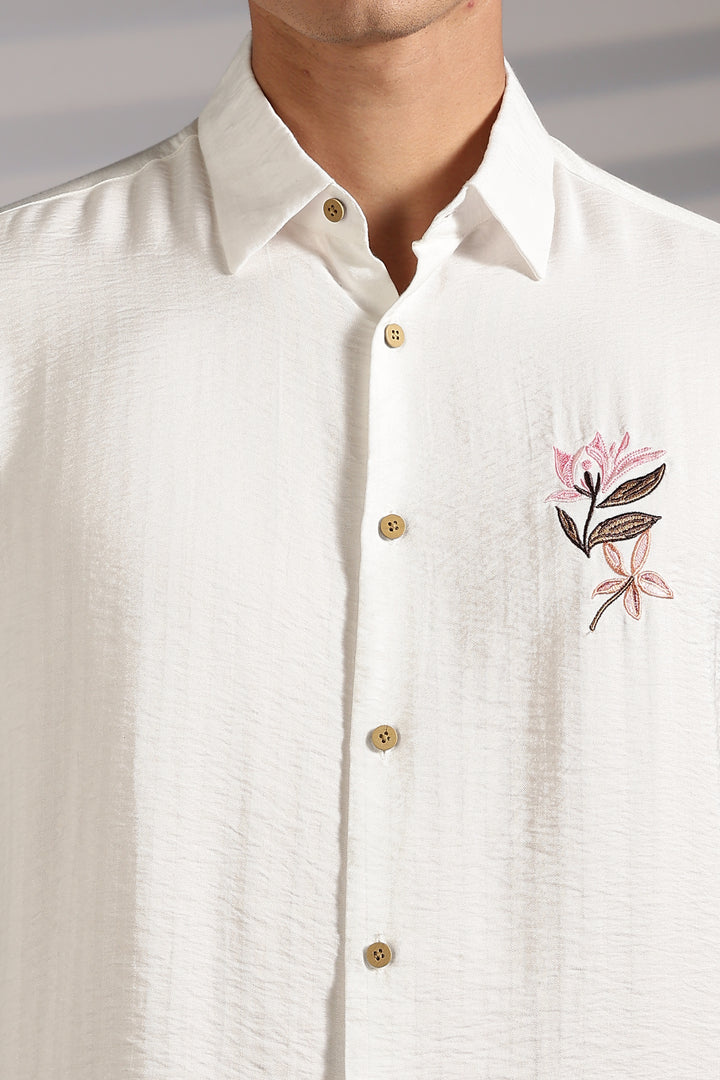 Pink Floral Embroidery Shirt