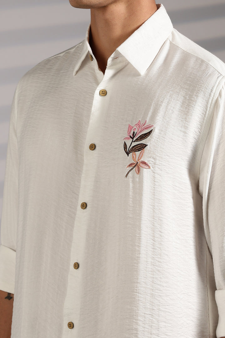 Pink Floral Embroidery Shirt