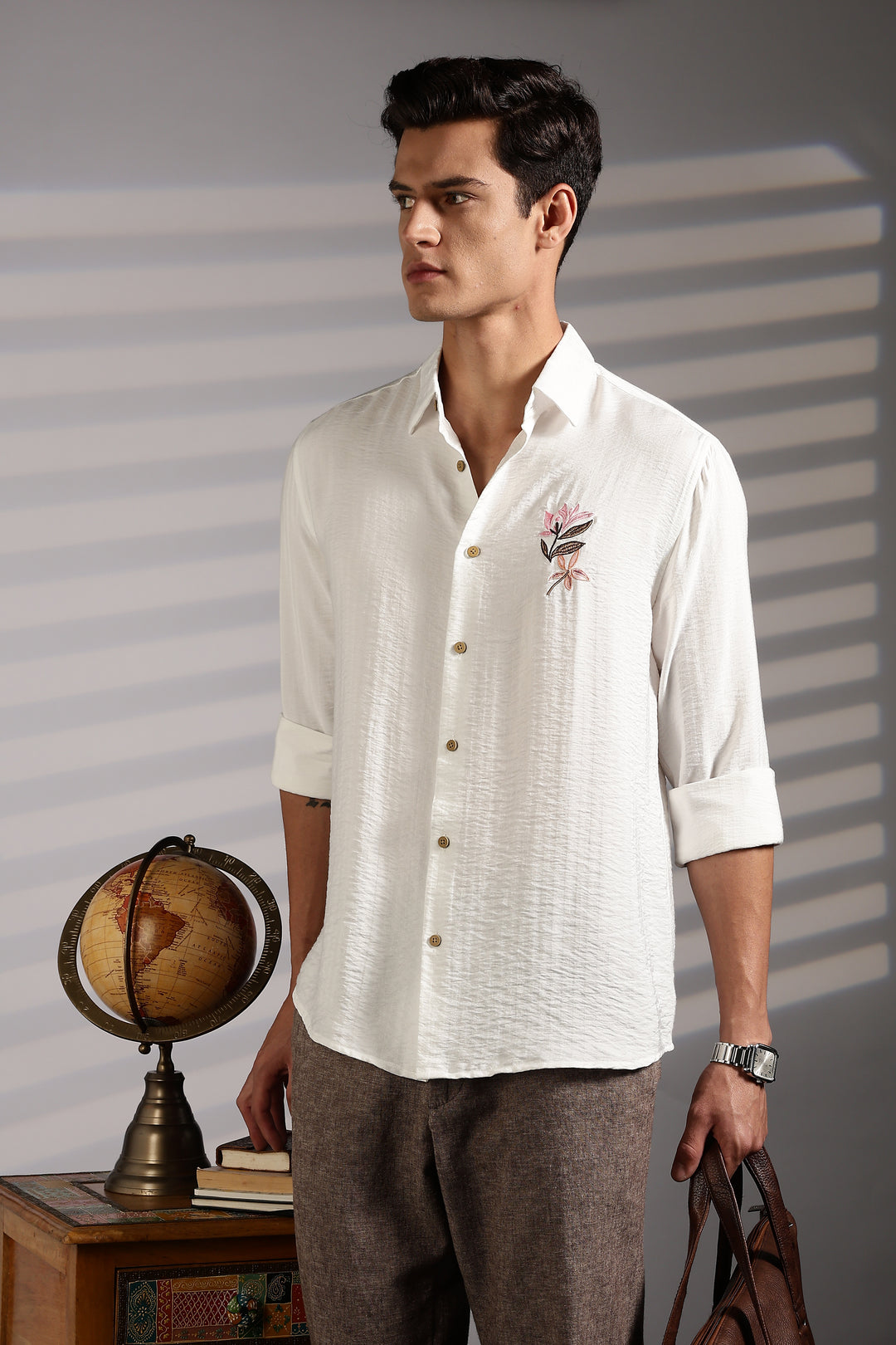 Pink Floral Embroidery Shirt