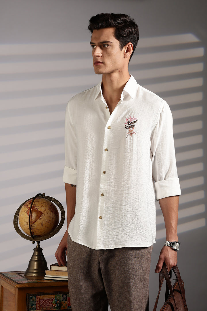 Pink Floral Embroidery Shirt