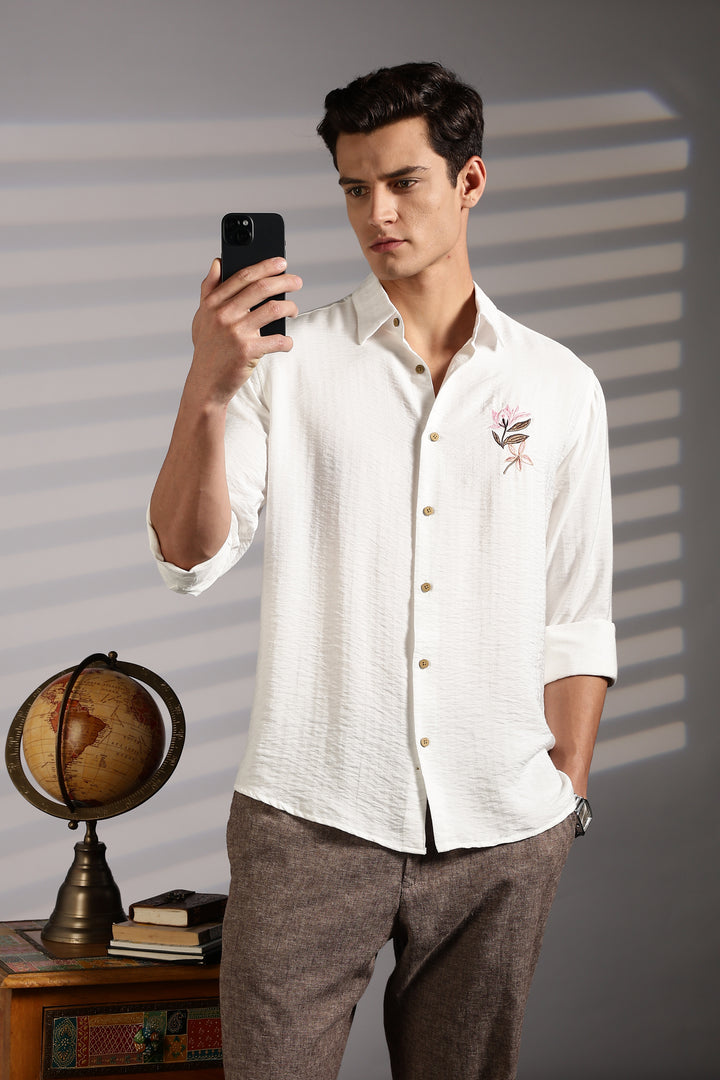 Pink Floral Embroidery Shirt