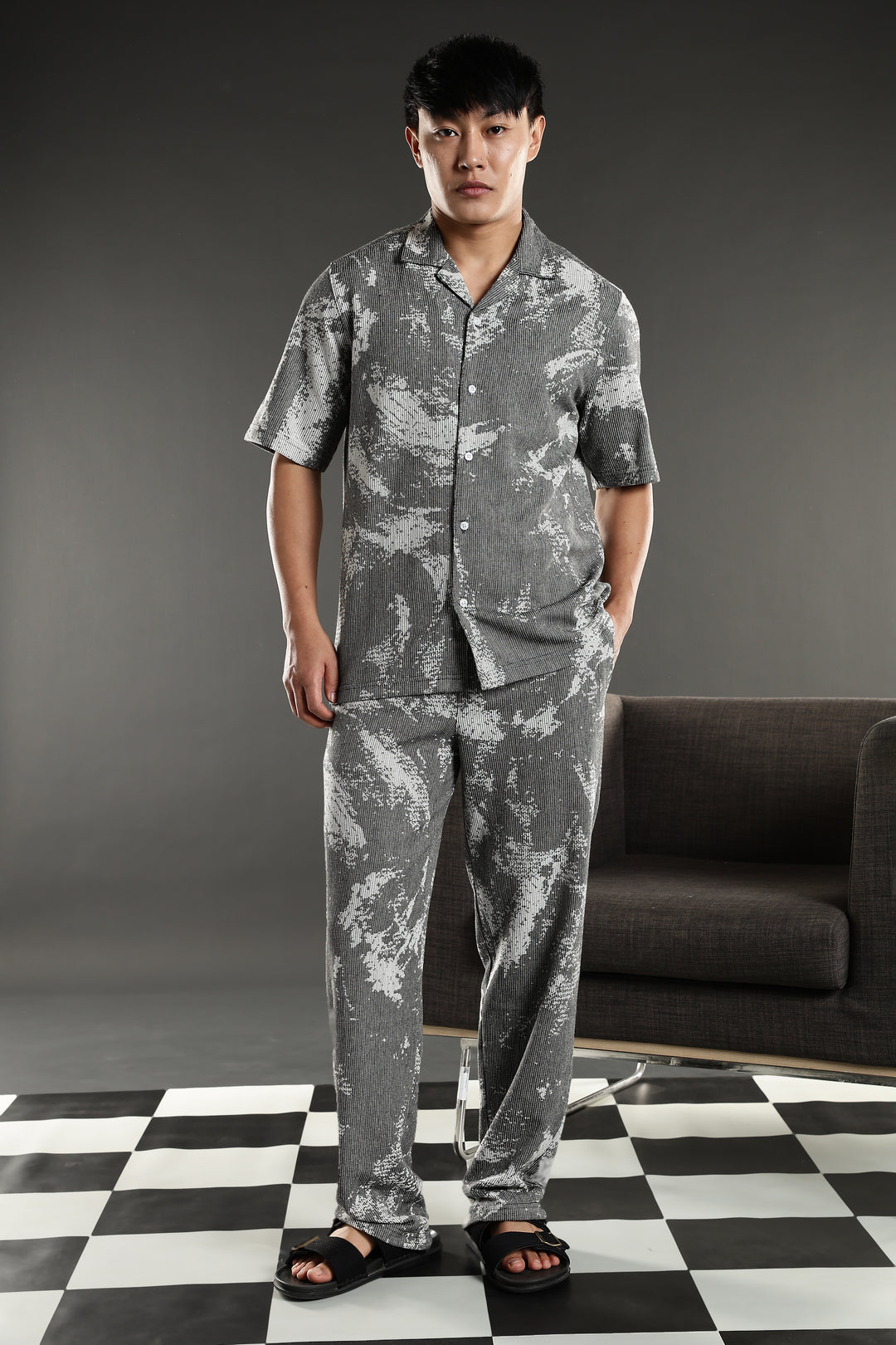Grey Abstract Jaquard Co-ords Set