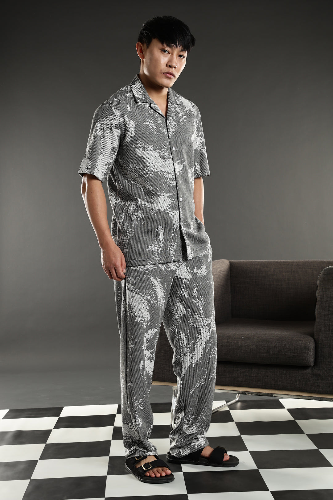 Grey Abstract Jaquard Co-ords Set