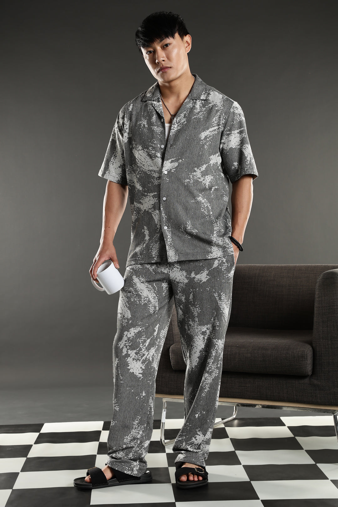 Grey Abstract Jaquard Co-ords Set