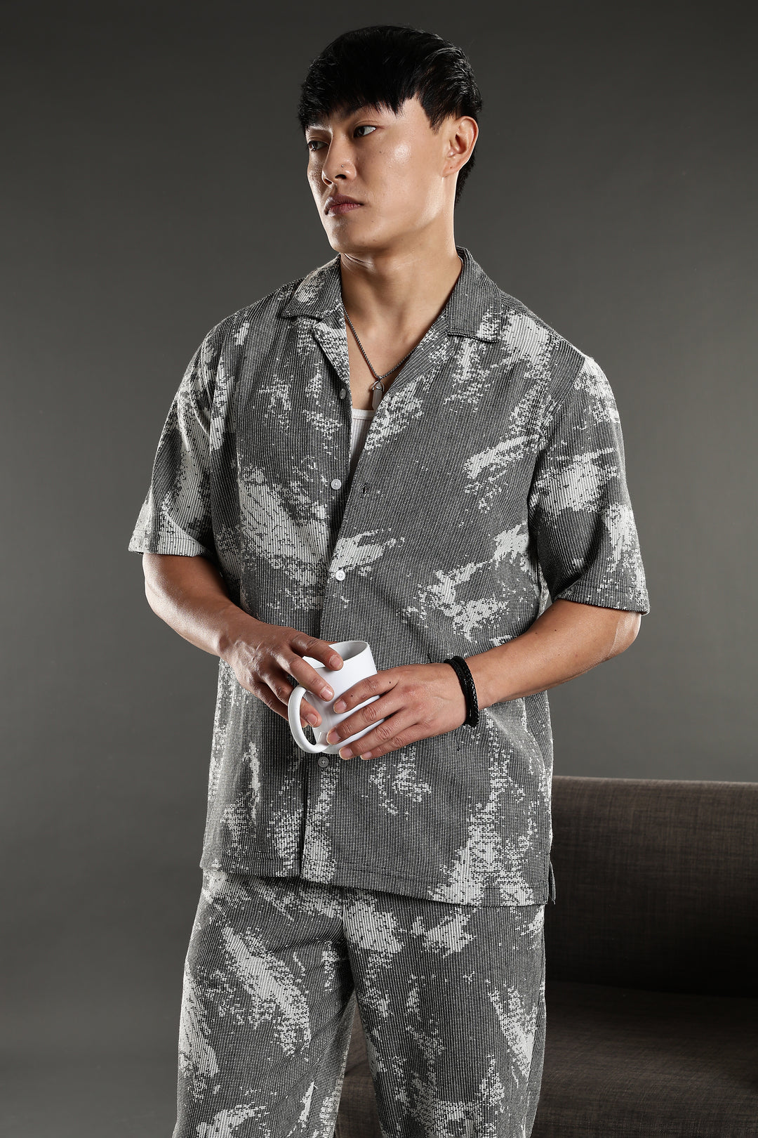 Grey Abstract Jaquard Co-ords Set