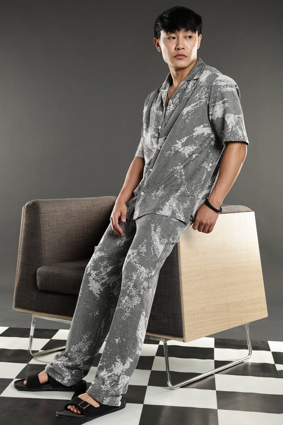 Grey Abstract Jaquard Co-ords Set