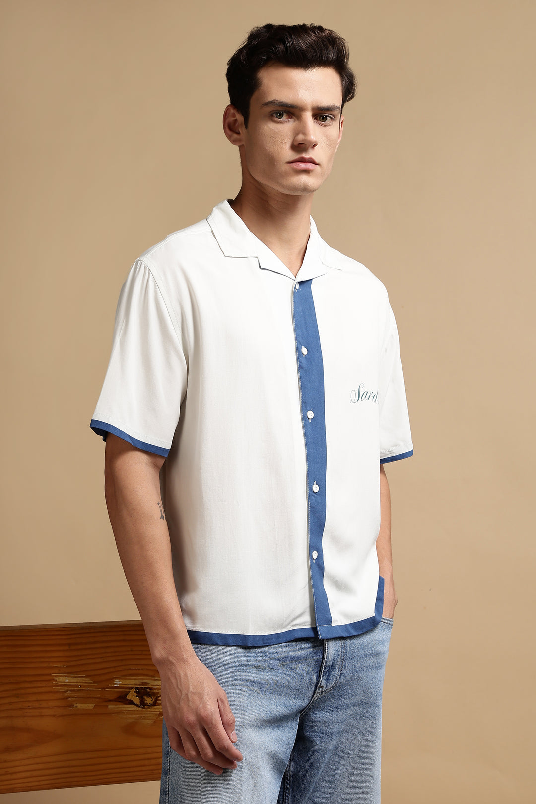 Ocean: Blue Oversized Boxy Fit Cuban Shirt
