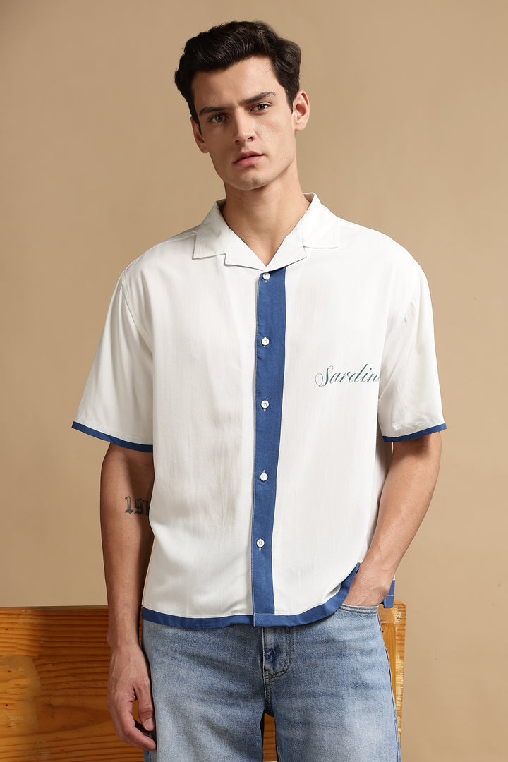 Ocean: Blue Oversized Boxy Fit Cuban Shirt