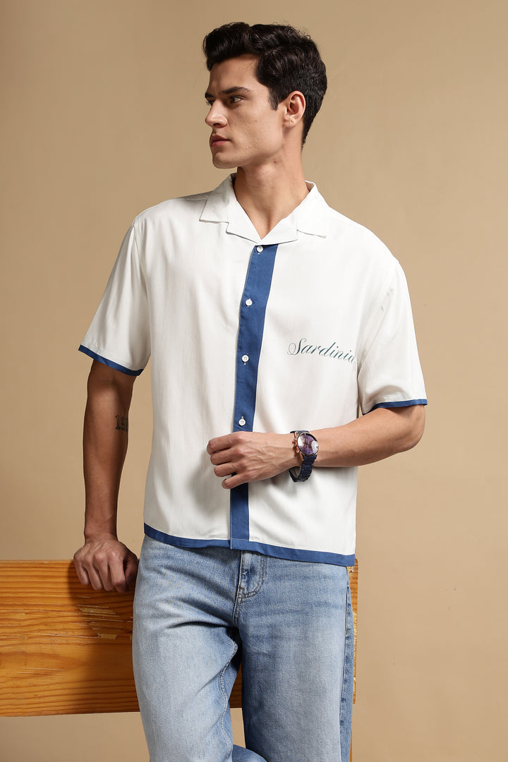 Ocean: Blue Oversized Boxy Fit Cuban Shirt