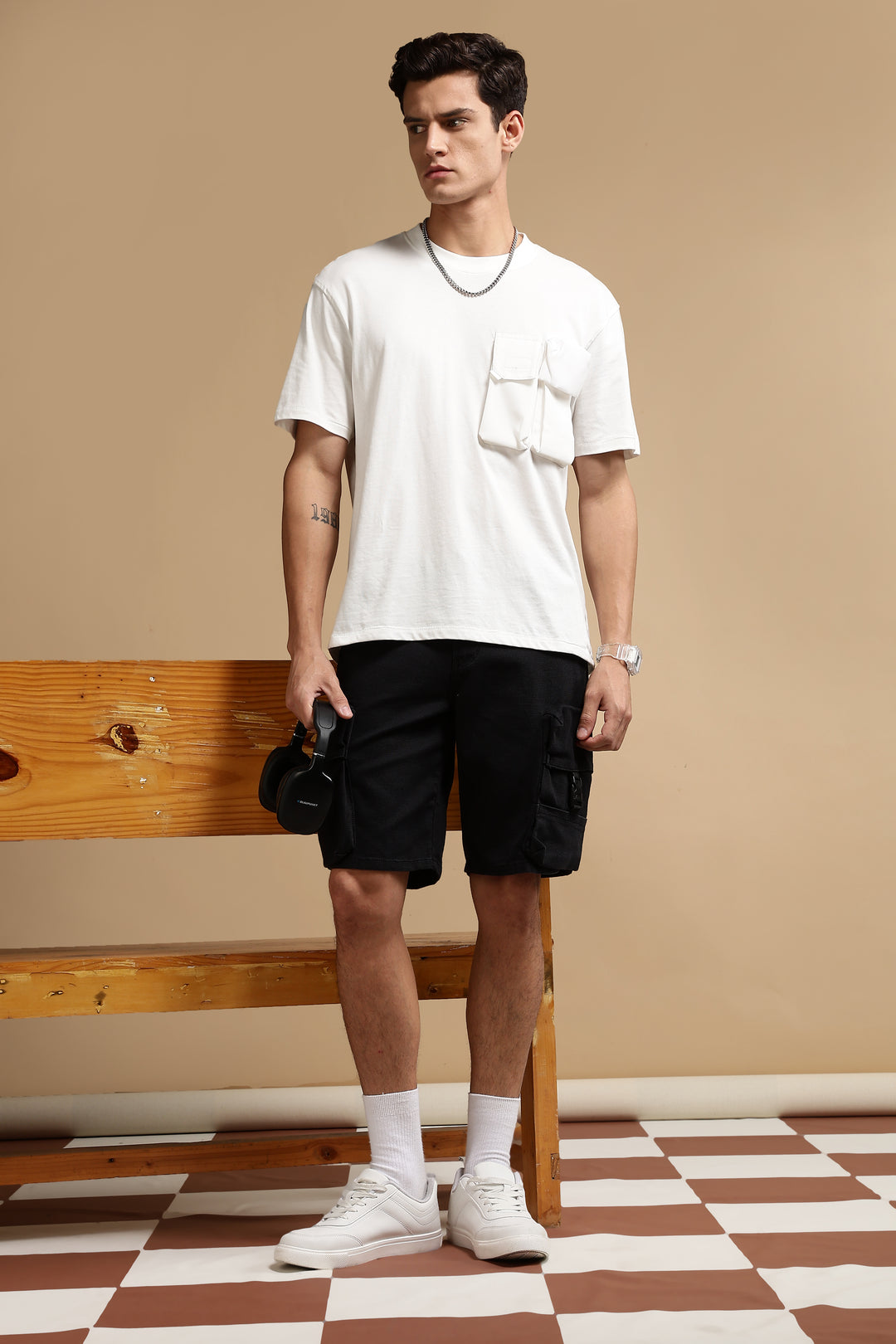 Textured Fabric Washed Shorts