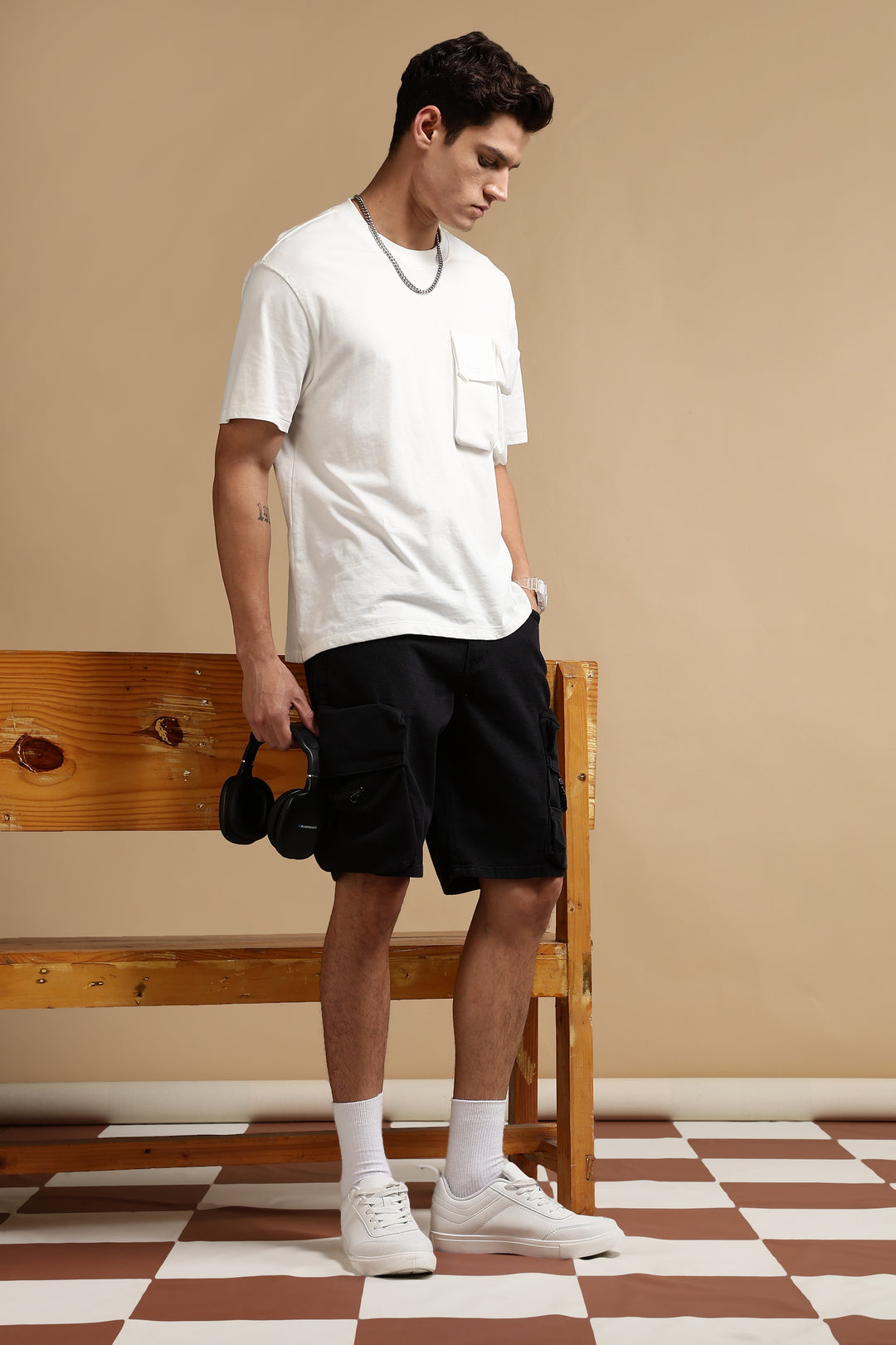 Textured Fabric Washed Shorts