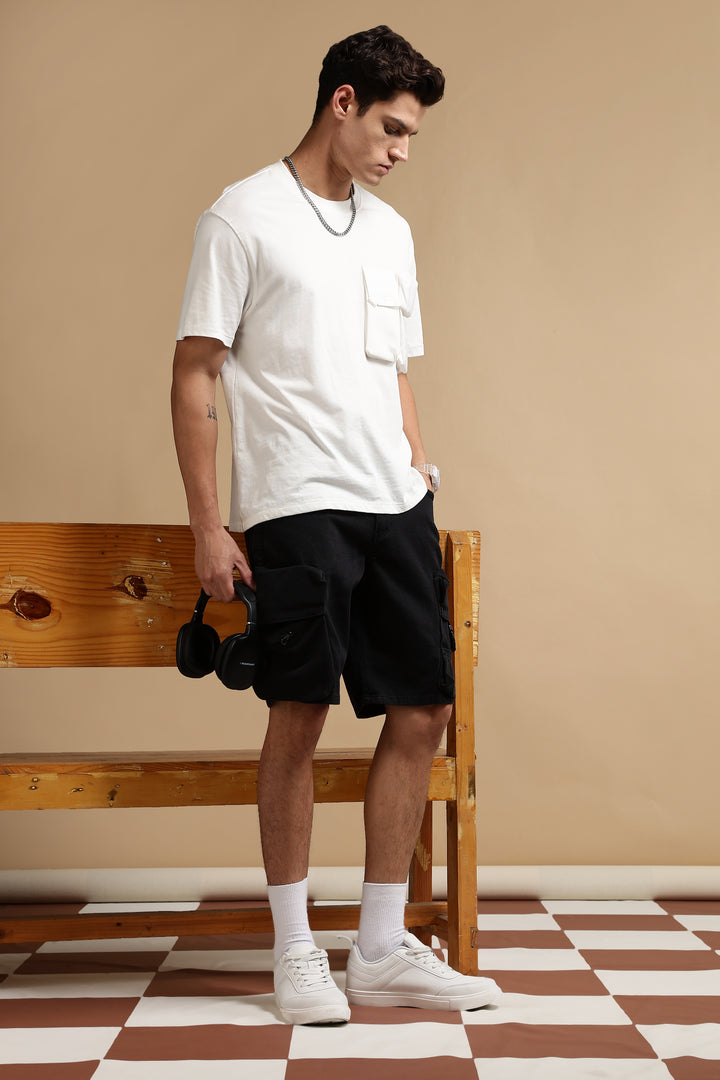 Textured Fabric Washed Shorts