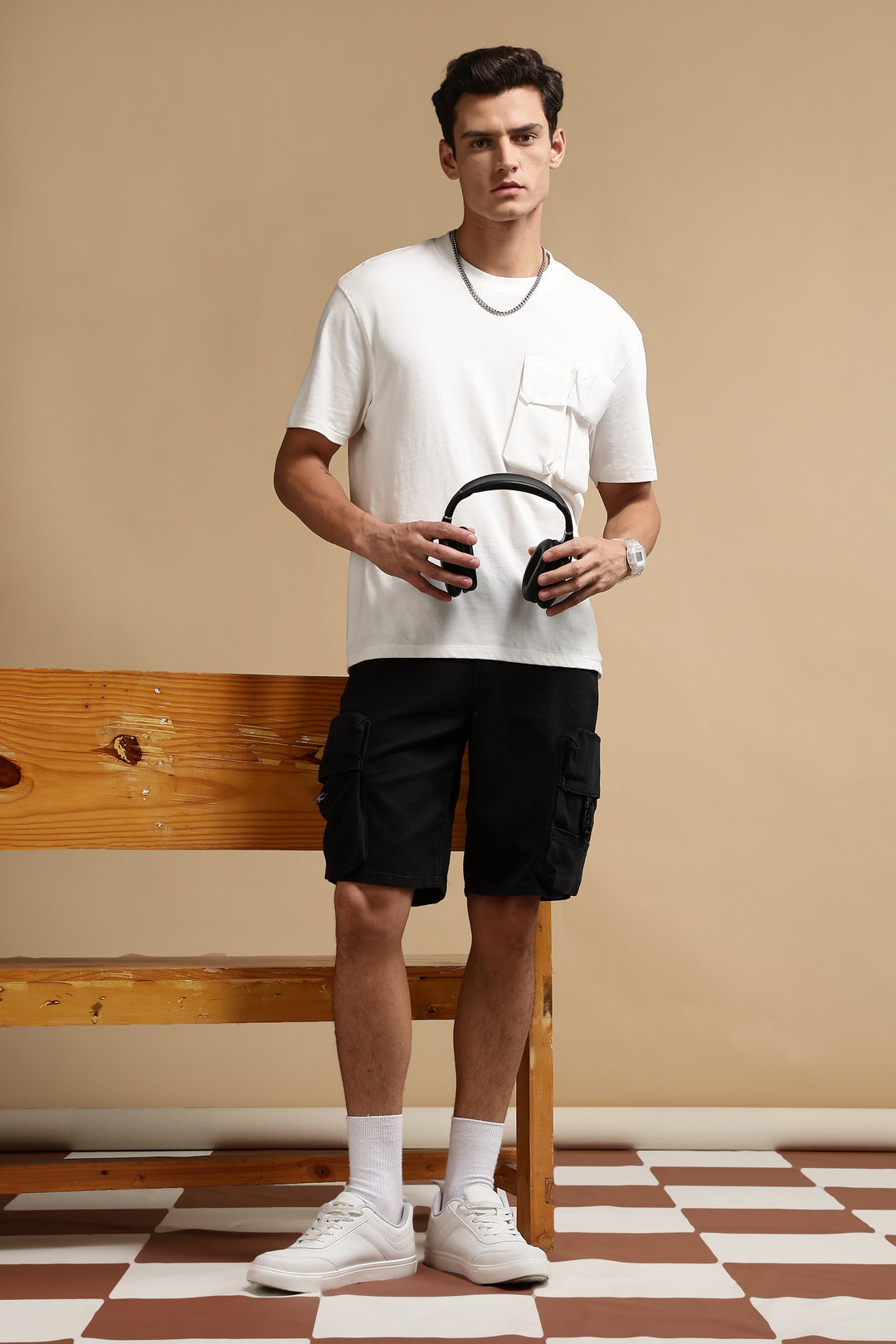 Textured Fabric Washed Shorts
